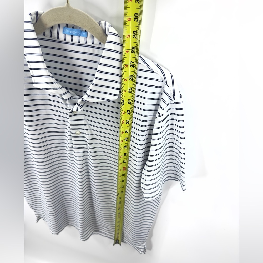 J McLaughlin Mens Polo Shirt Size Medium Striped Performance Golf Vacation Beach - Picture 7 of 8